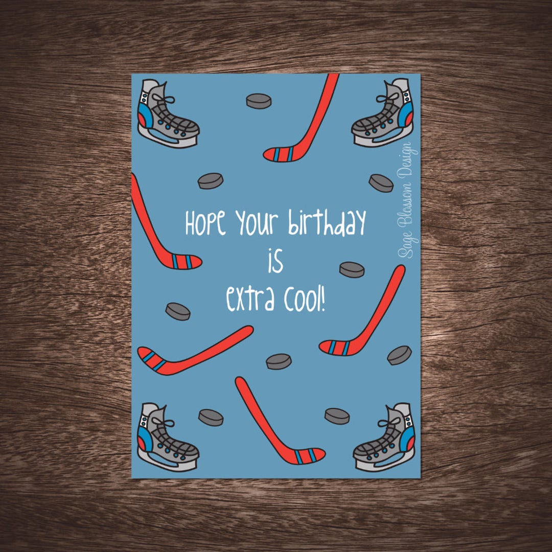 Printable Hockey Birthday Card Hockey Fan Ice Hockey Birthday Extra Cool  Birthday Card Instant Download 2 Digital Card Designs  