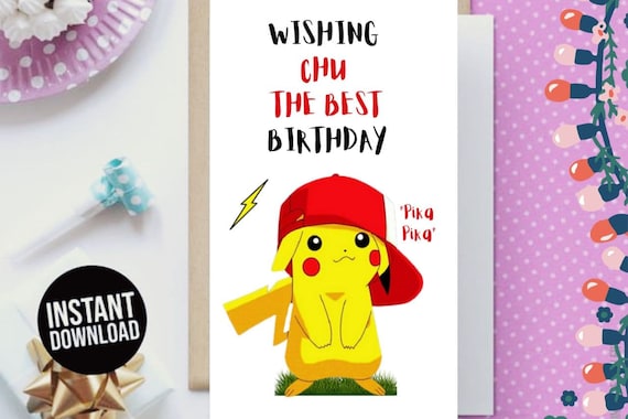 Printable Birthday Card Comedy Printable Birthday Card Downloadable  Birthday Card Digital Birthday Card Instant Download Poke Pika