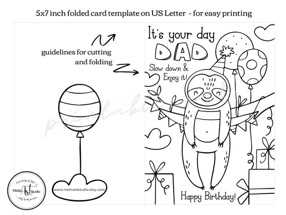 Printable Coloring Birthday Card for Dad. Funny Dad Coloring Card ...