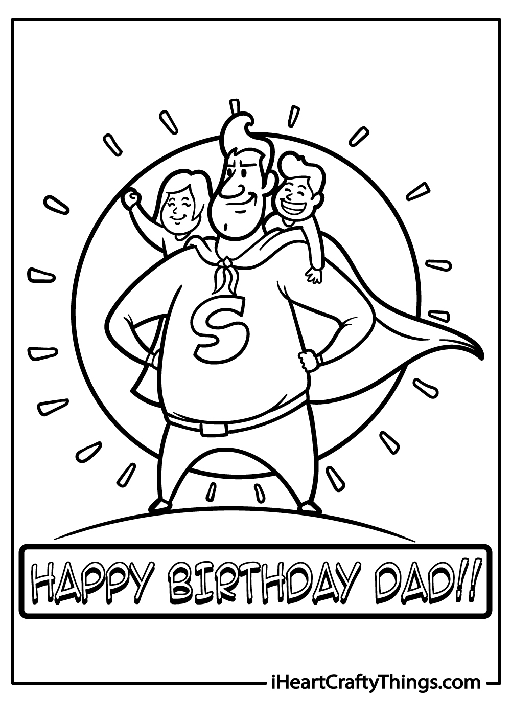 Printable Coloring Birthday Card for Dad. Funny Dad Coloring Card