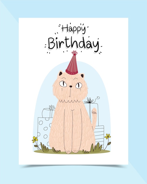 Free Vector | Birthday card decorated with cats sitting on the grass