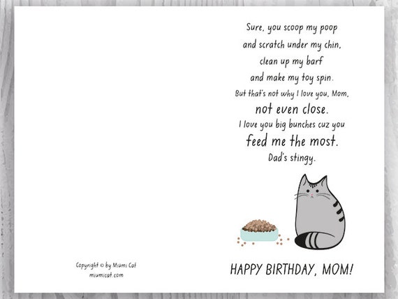 Printable Birthday Card for Cat Moms, Funny Cat Birthday Card for ...