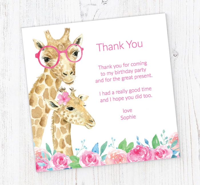 Girls Giraffe Birthday Thank You Cards | Personalise Online Plus ...