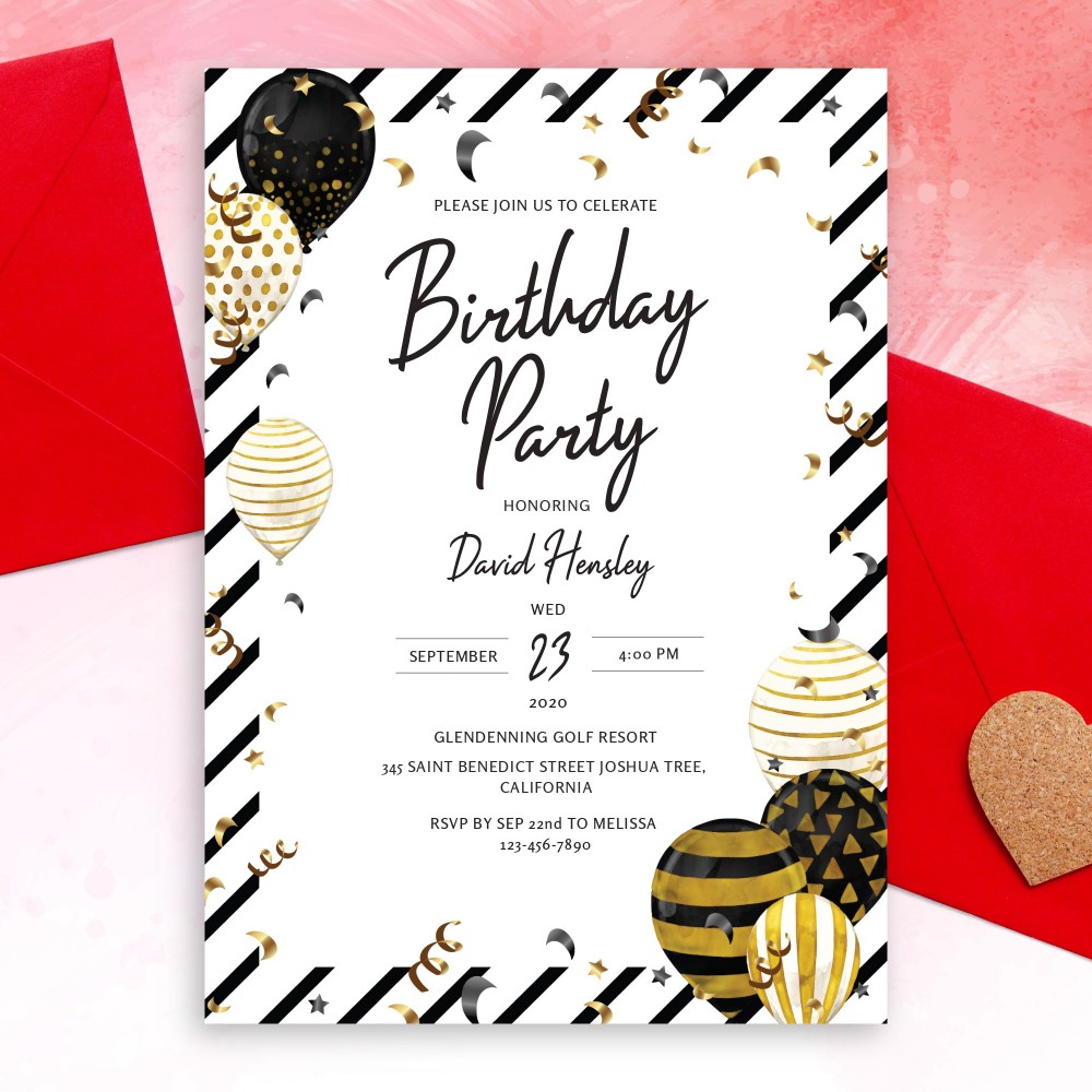 printable birthday invitation cards black and white