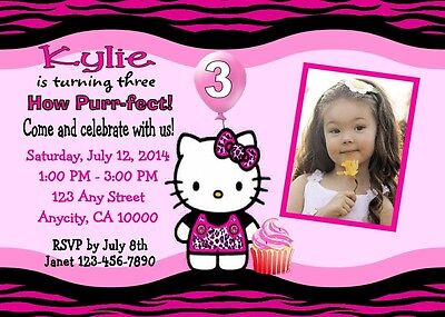 HELLO KITTY CUSTOM PRINTABLE BIRTHDAY PARTY INVITATION &  FREE THANK YOU  CARD | eBay