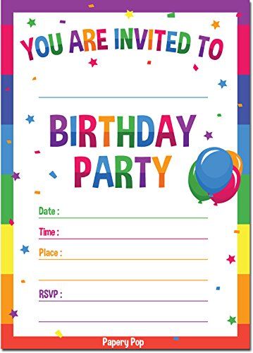 Birthday Invitations with Envelopes (15 Pack) - Kids Birthday ...