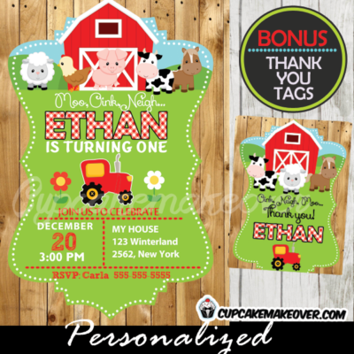 Farm Birthday Invitation, Red Tractor &  Barn Personalized - D3 ...