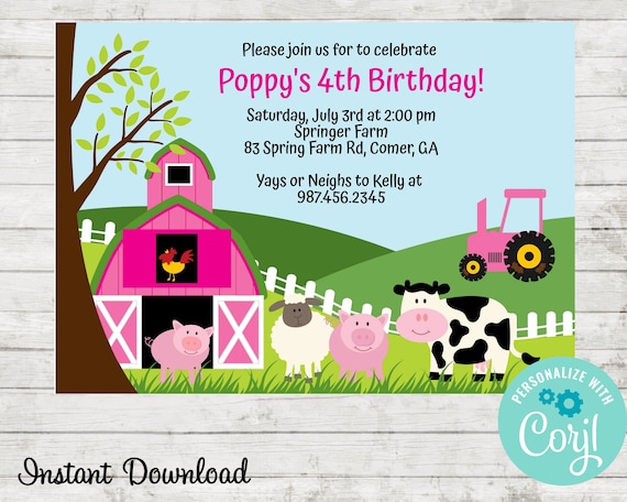 Farm Birthday Party Invitation, Barnyard Birthday Invite, Petting ...