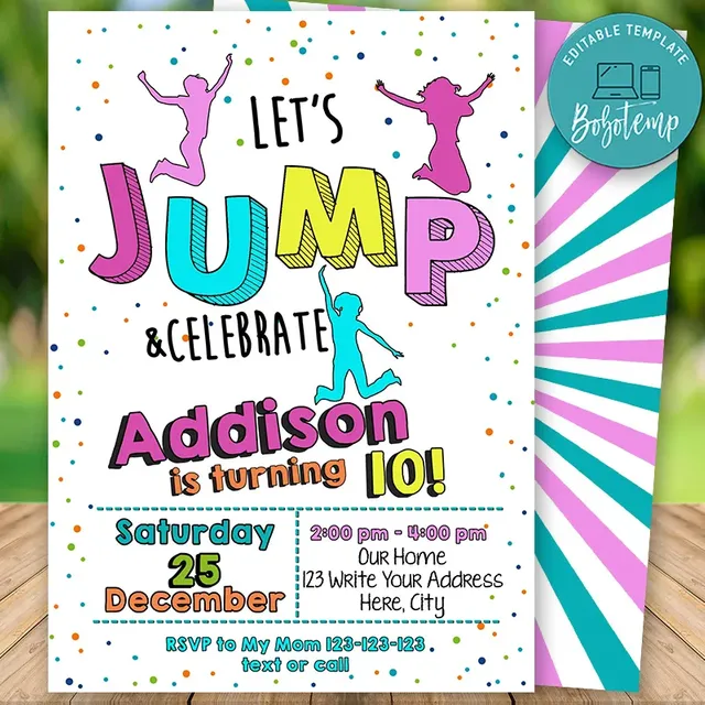 Printable Girl Bounce Birthday Invitations Template DIY | Bobotemp