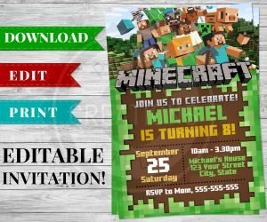 printable birthday invitations minecraft
