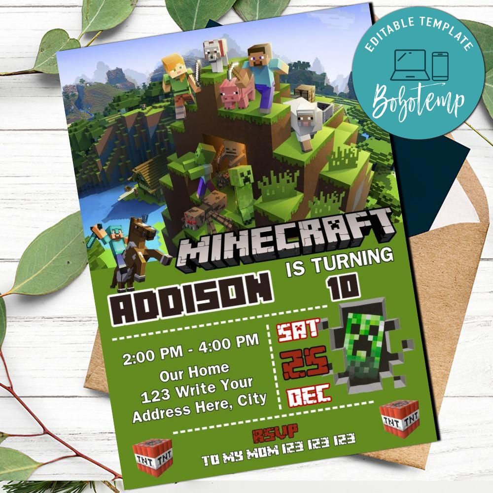 printable birthday invitations minecraft