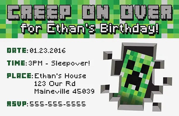 printable birthday invitations minecraft