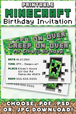 printable birthday invitations minecraft