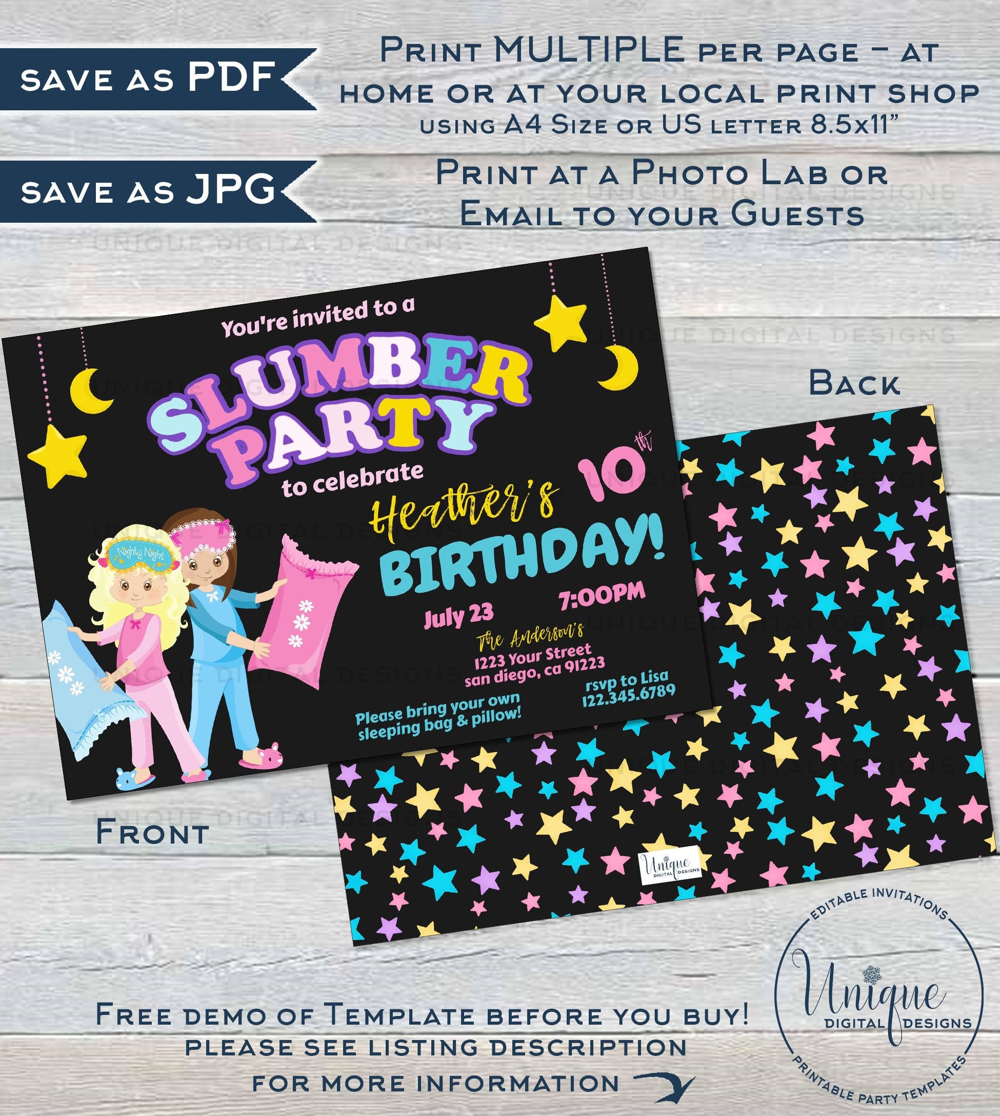 printable birthday invitations sleepover