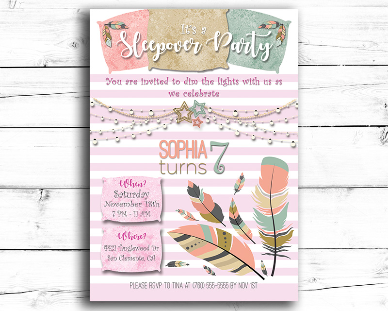 Girls Sleepover Printable Birthday Party Invitation | The Baby Bee