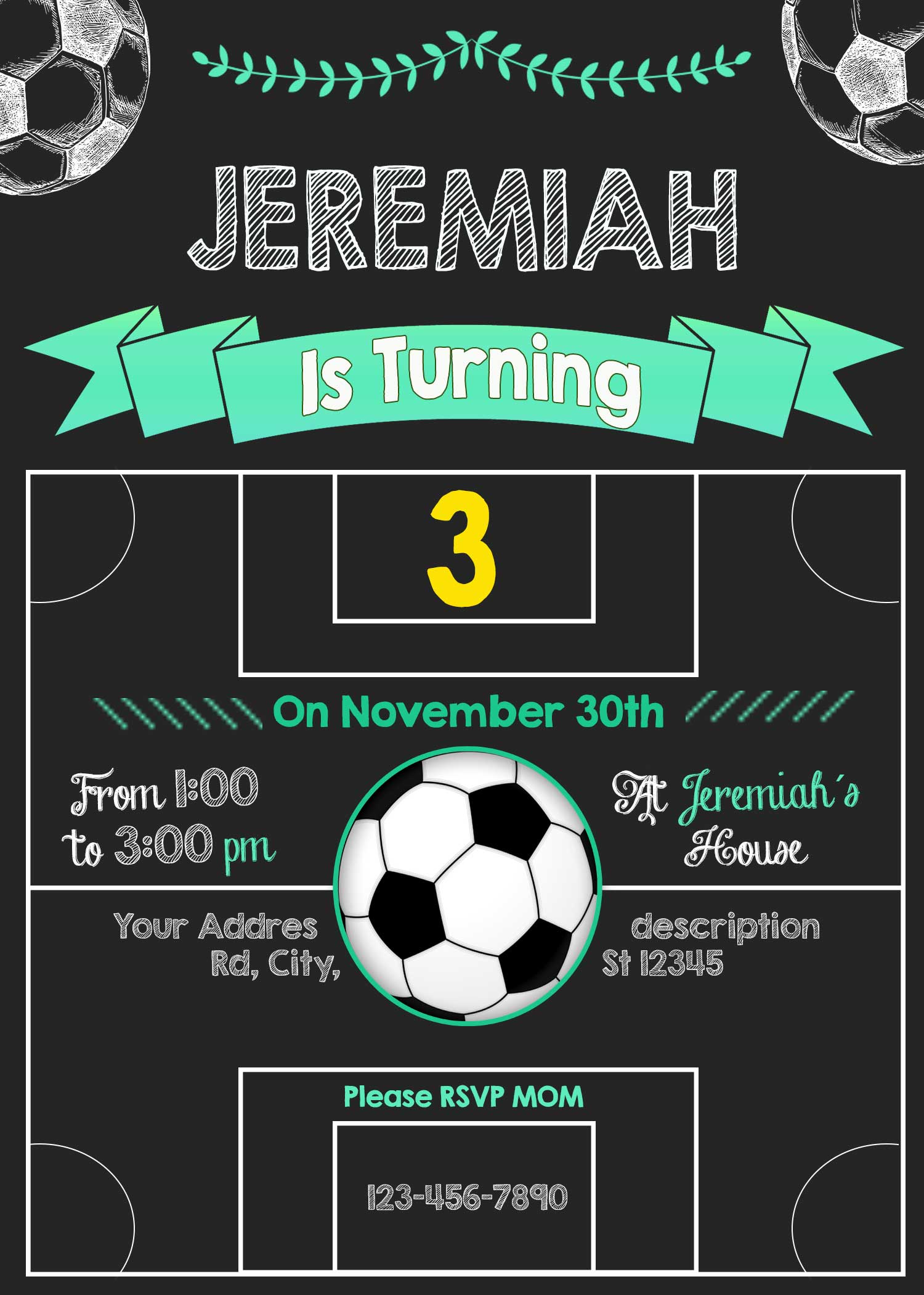 Soccer Childrens Birthday Party Invitations by Kate Ahn