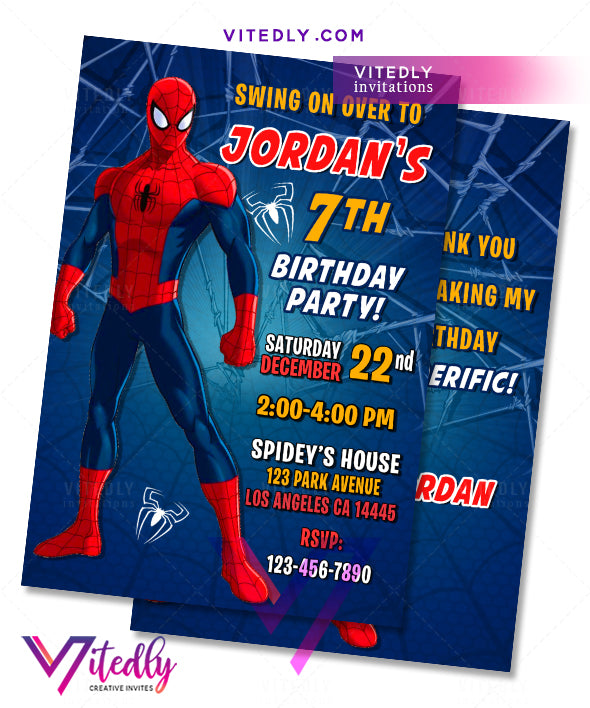 Spiderman Invitations with FREE Thank you card - Vitedly