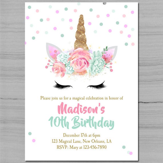 printable birthday invitations unicorn