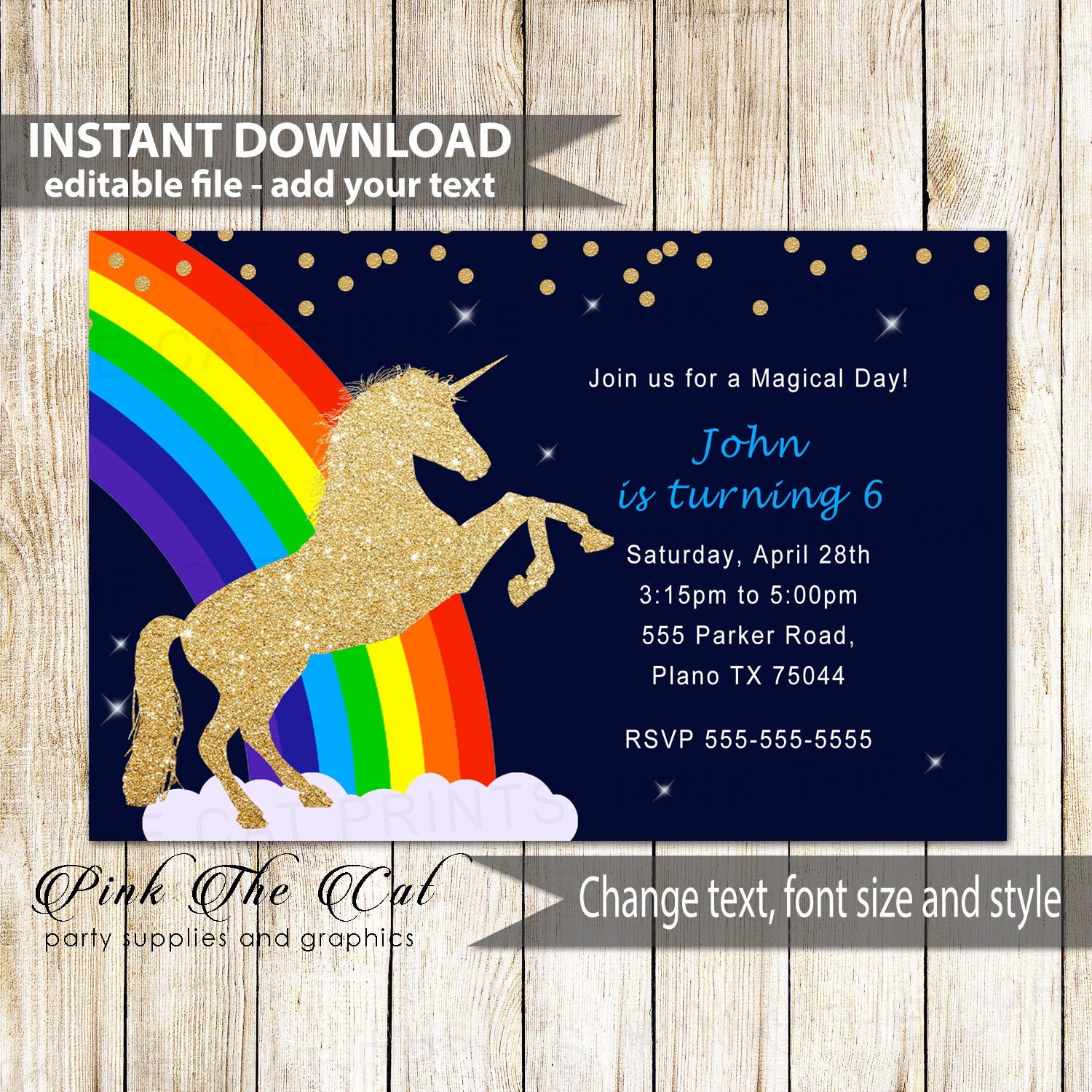 Unicorn Invitation Birthday Party Glitter Rainbow 2 - ON SALE