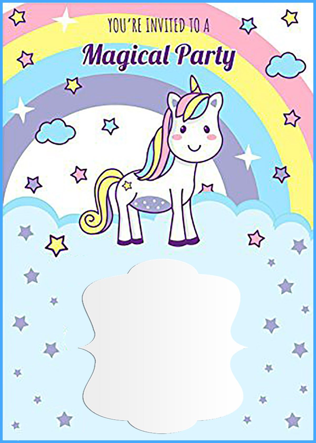 Unicorn Free Printable First Birthday Invitation Template