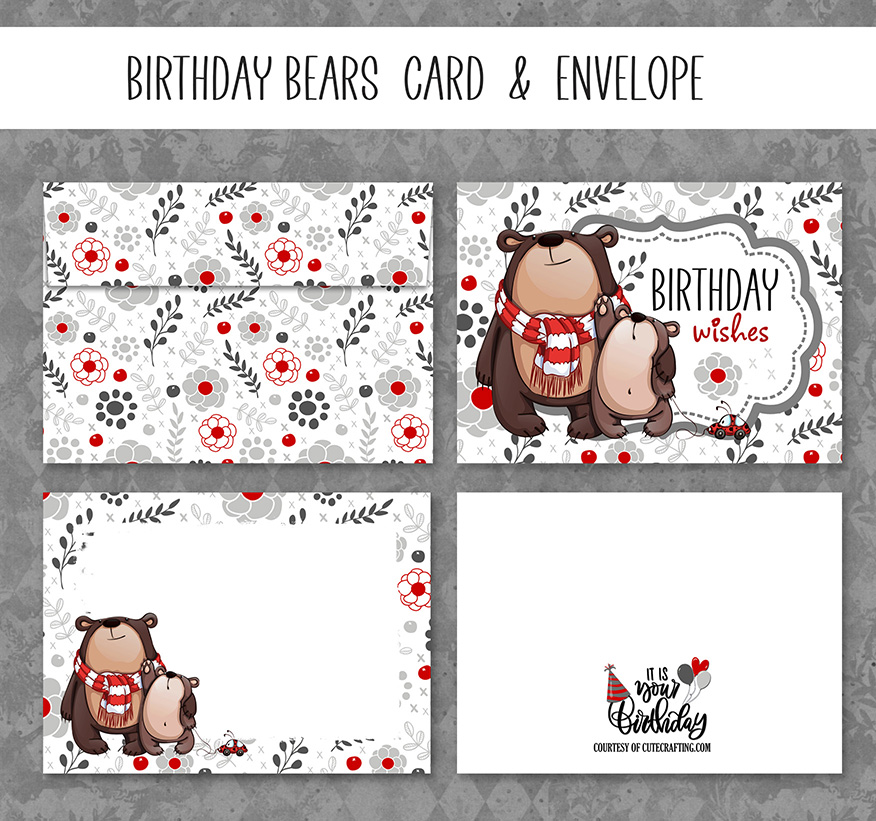 Printable Birthday Bears Greeting Card Free Download