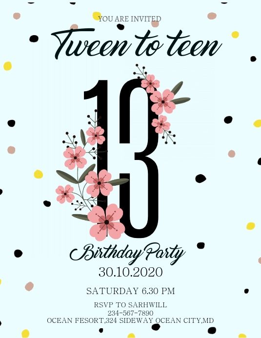 Copy of Modern 13th Birthday Invitation Template
