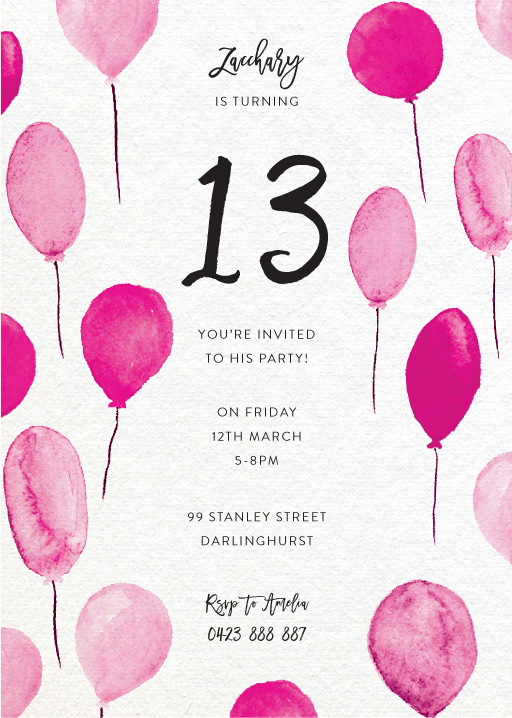printable birthday party invitations for 13 year old