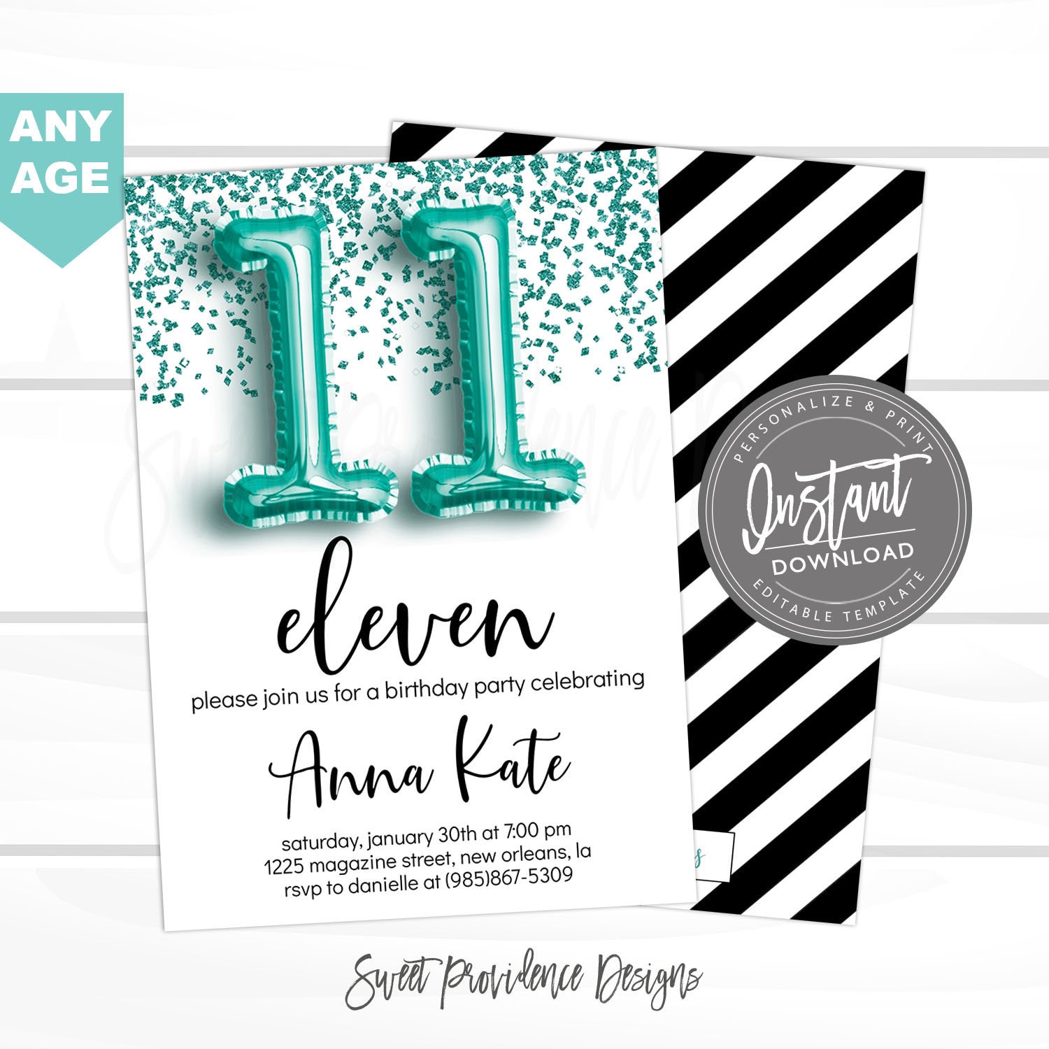11th birthday Invitation, ANY AGE Editable Birthday Invitation ...