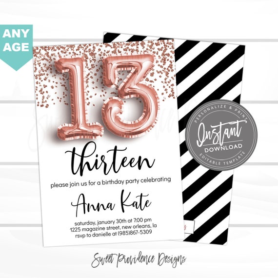 printable birthday party invitations for 13 year old