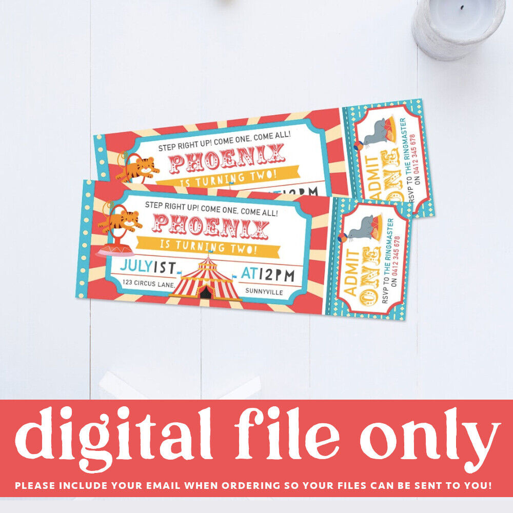 Printable Birthday Invitation Circus Theme Admission Ticket Boys ...