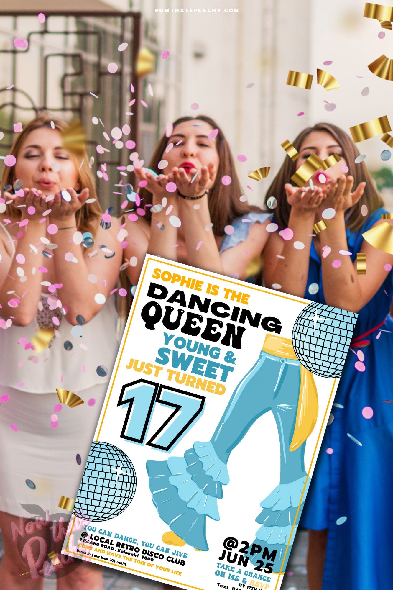 Mamma Mia Dancing Queen 17th Birthday Invite, Disco Party 1970s ...
