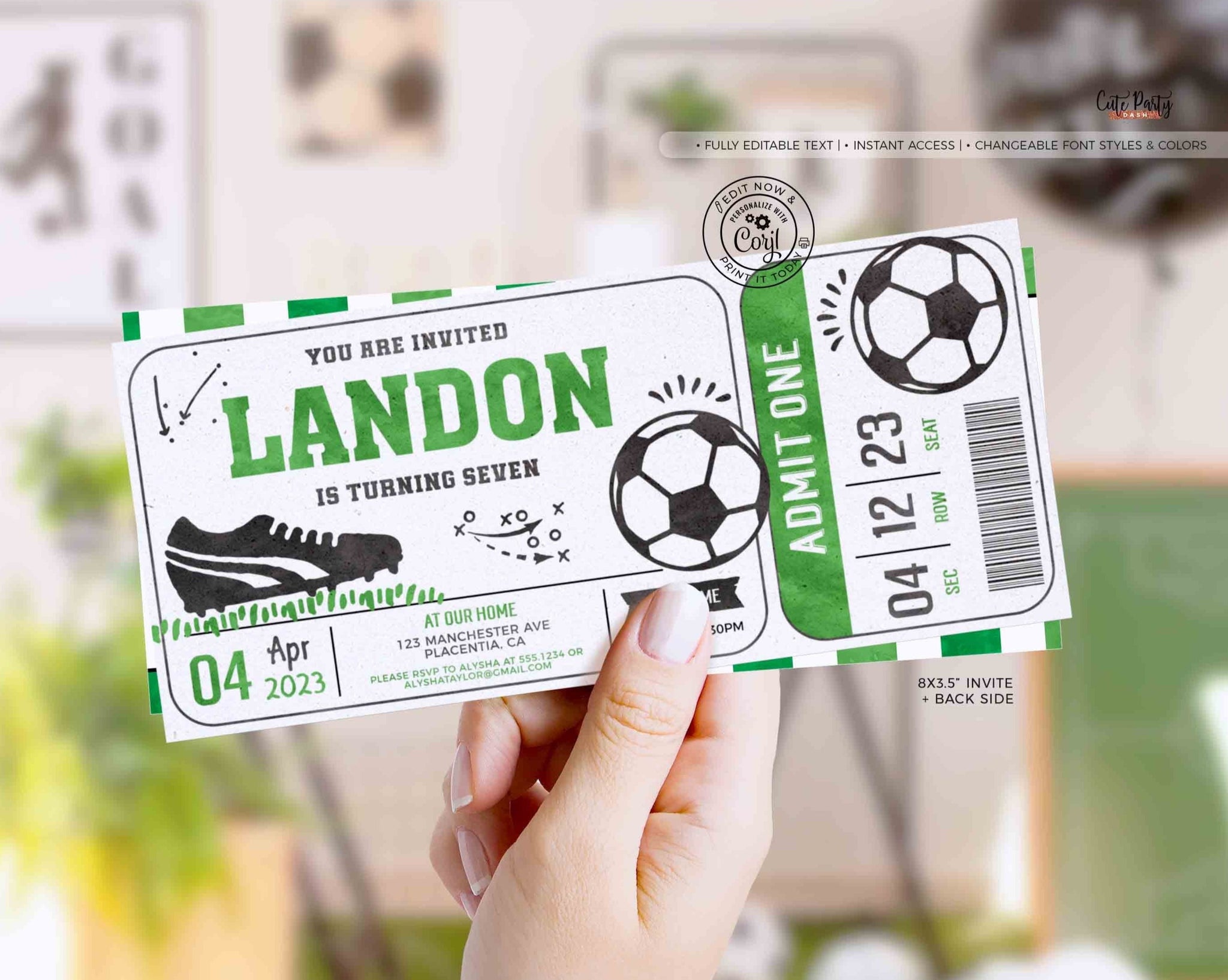 EDITABLE Soccer Birthday Party Ticket invitation- Instant Download ...
