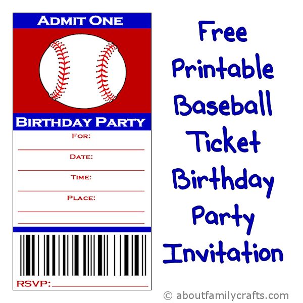 Baseball Ticket Birthday Party Invitation - About Family Crafts