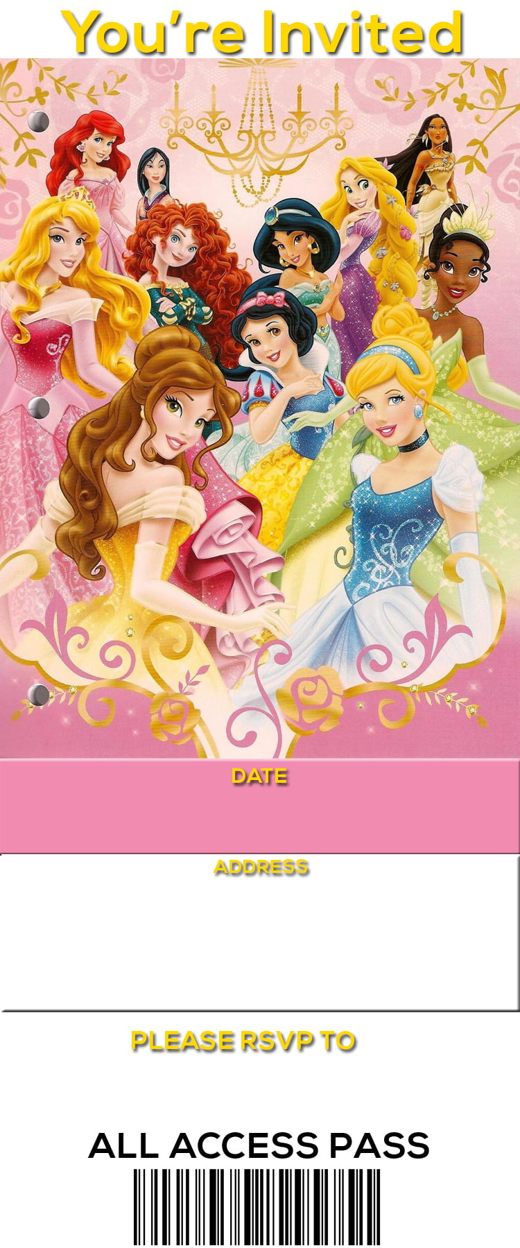 FREE Printable Disney Princess Ticket Invitation Template ...
