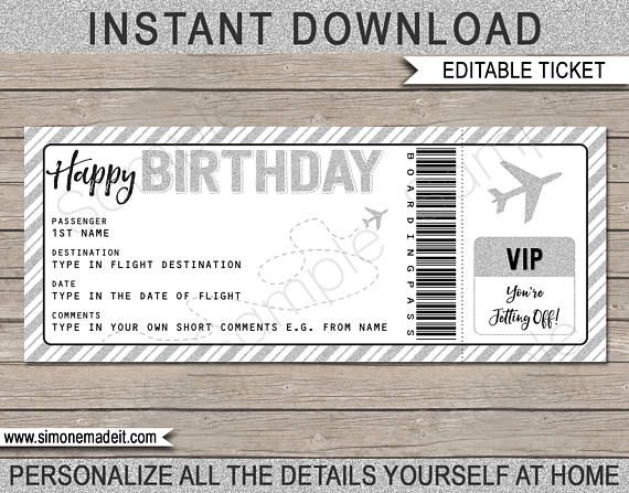Birthday Gift Airplane Ticket - Printable Boarding Pass Voucher ...