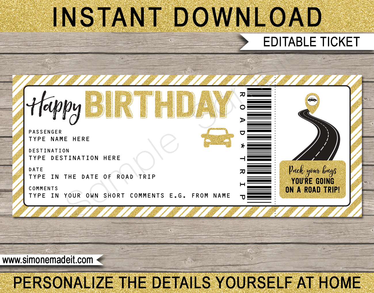 Birthday Road Trip Gift Tickets