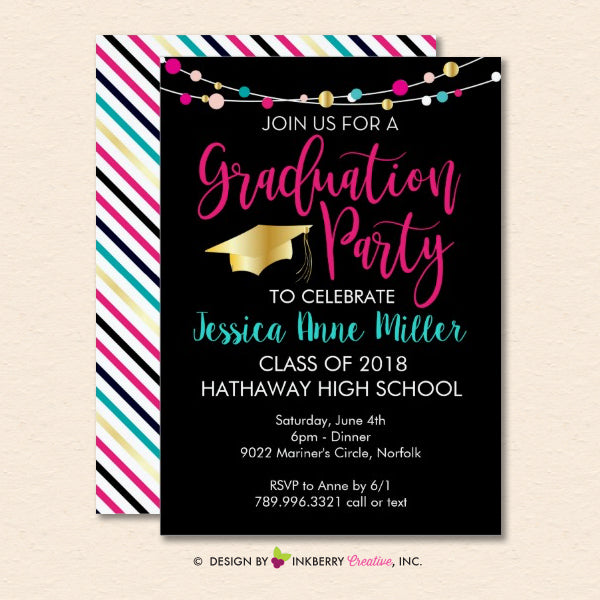 Colorful Lights Graduation Party Invitation (Black) - Inkberry ...