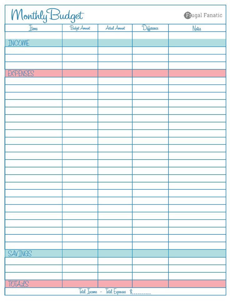 Blank Monthly Budget Worksheet - Frugal Fanatic