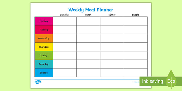 printable blank daily meal planner