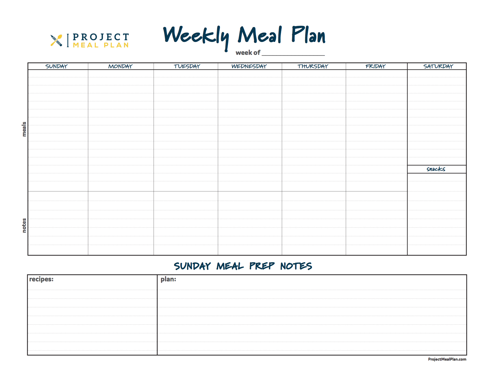 printable blank daily meal planner