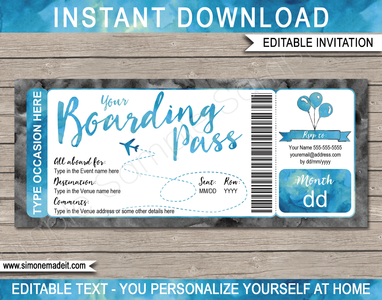 Boarding Pass Invitation Template | Printable Destination Plane ...