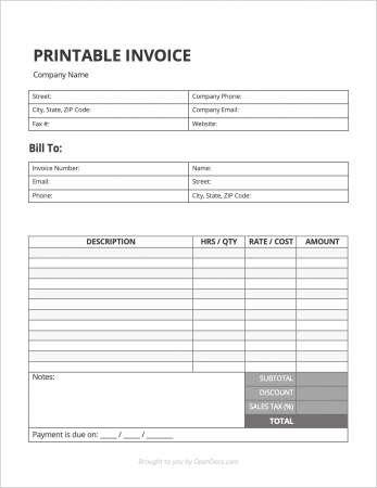 printable blank invoice template pdf