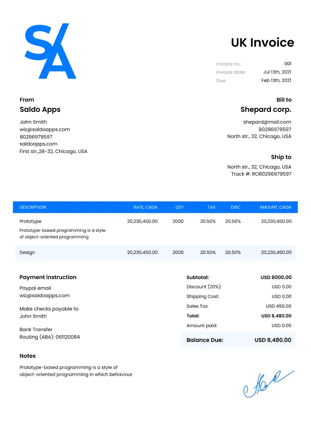 Free Templates For An Invoice UK: Download Online Invoice UK with ...