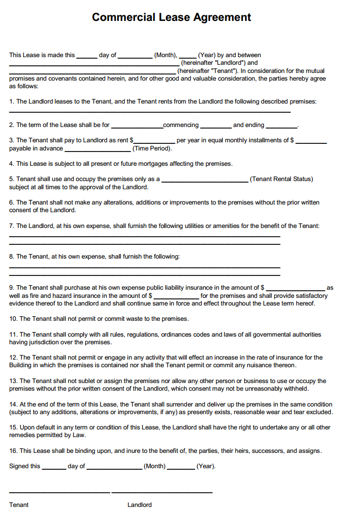 Free Printable Lease Agreements - Printable Agreements