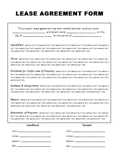 printable blank lease agreement