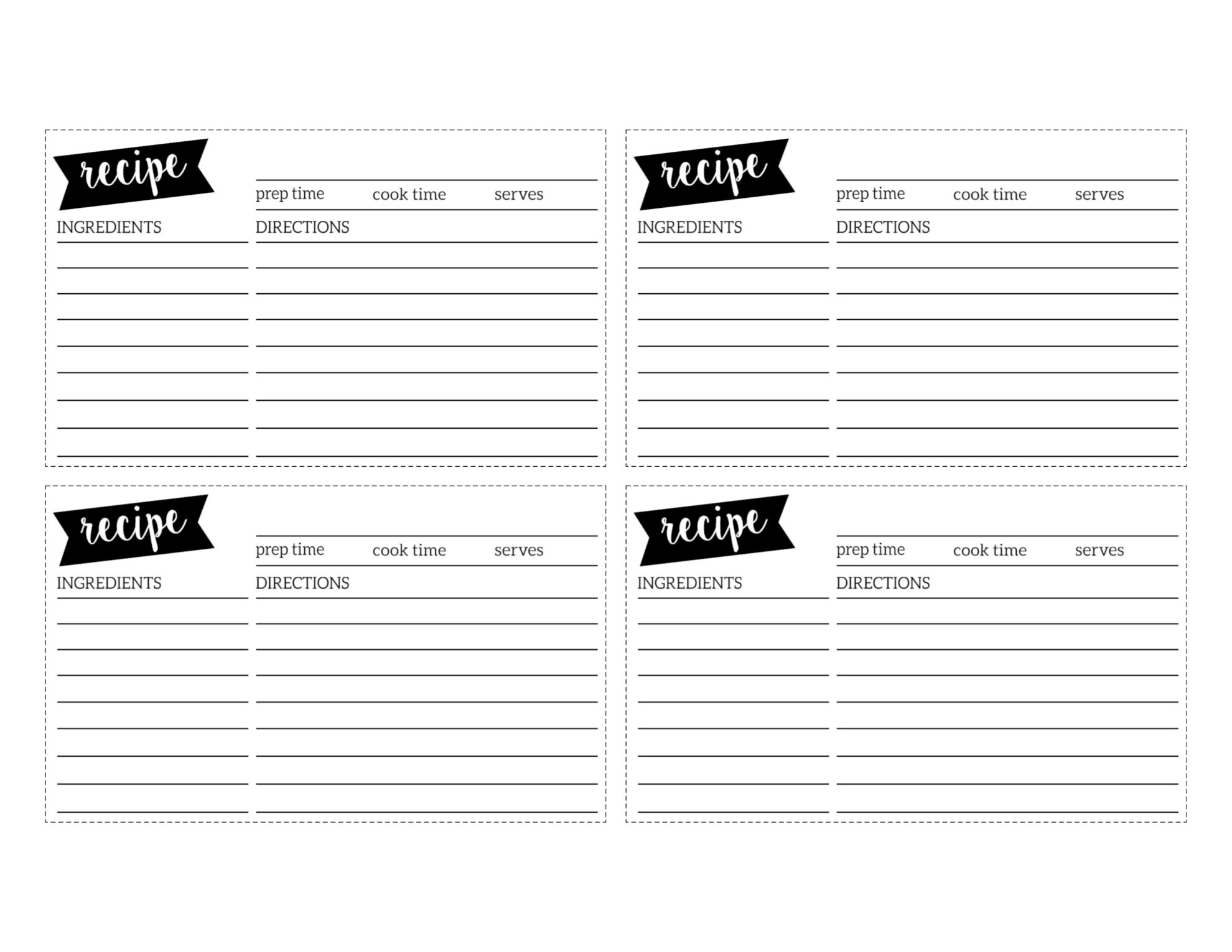 printable blank recipe cards template