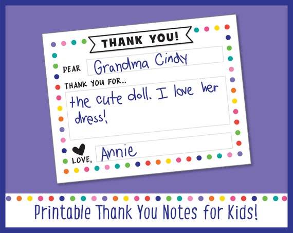 Printable Kids Thank You Note Template, Kids Thank You Card Fill ...