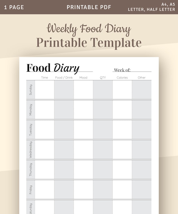 printable blank weekly food journal