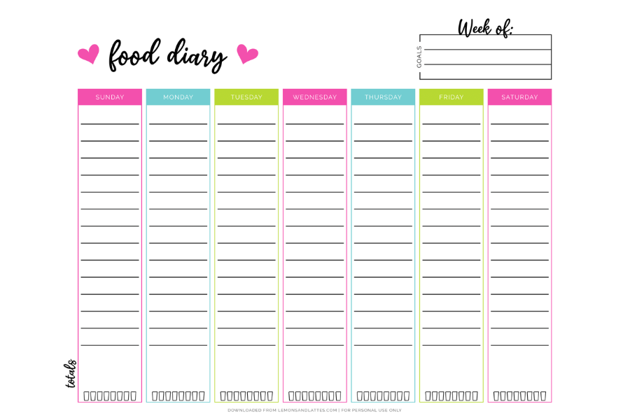 printable blank weekly food journal