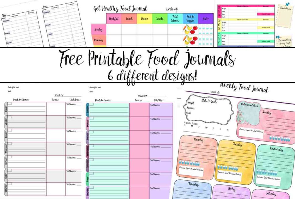Free Printable Food Journal: 6 Different Designs